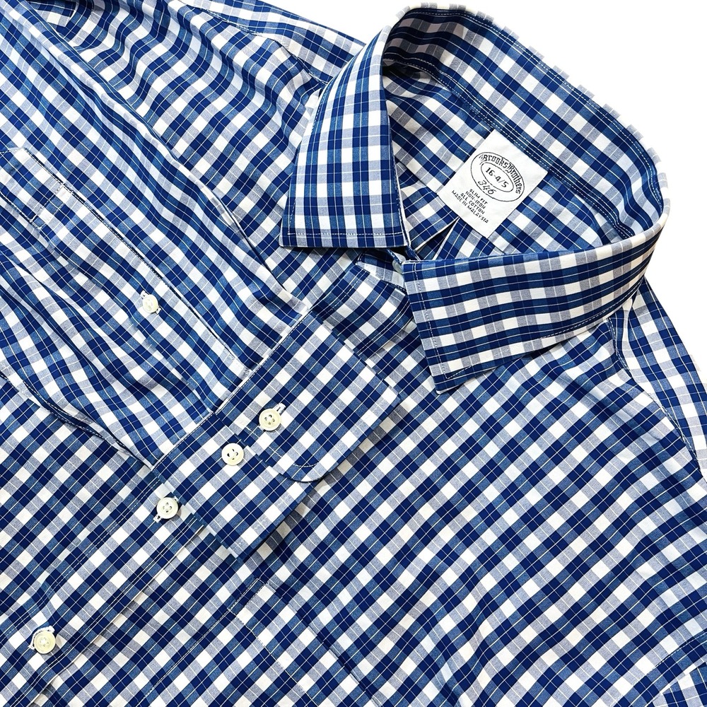 Brooks Brothers 346 Button Up Shirt Mens L Slim Fit Blue‎ Plaid Cotton Coastal
